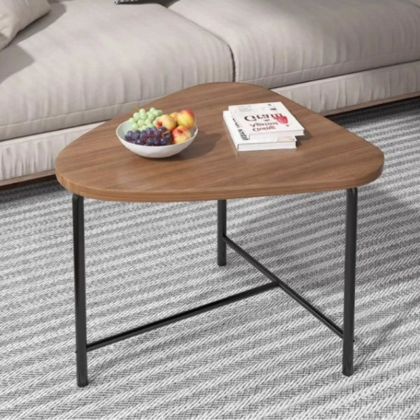 Masuta triunghiulara pentru cafea, blat MDF, cadru metalic, 64 x 52 x 51 cm, natur cu negru