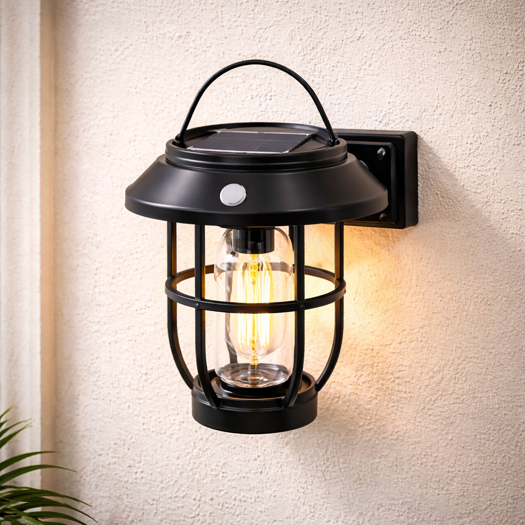 Lampa solara LED 3 in 1 pentru exterior, tip felinar, senzor lumina, iluminare decorativa gradina