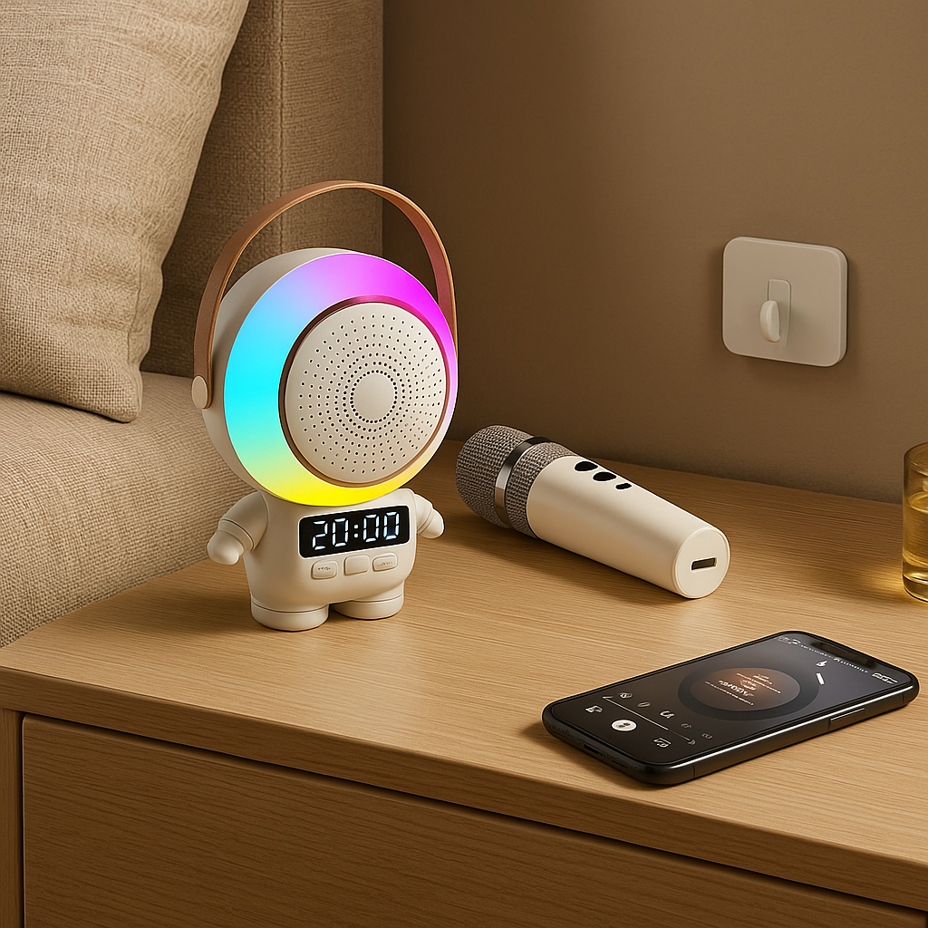 Boxa karaoke portabila cu 1 microfon wireless, Bluetooth, ceas si alarma