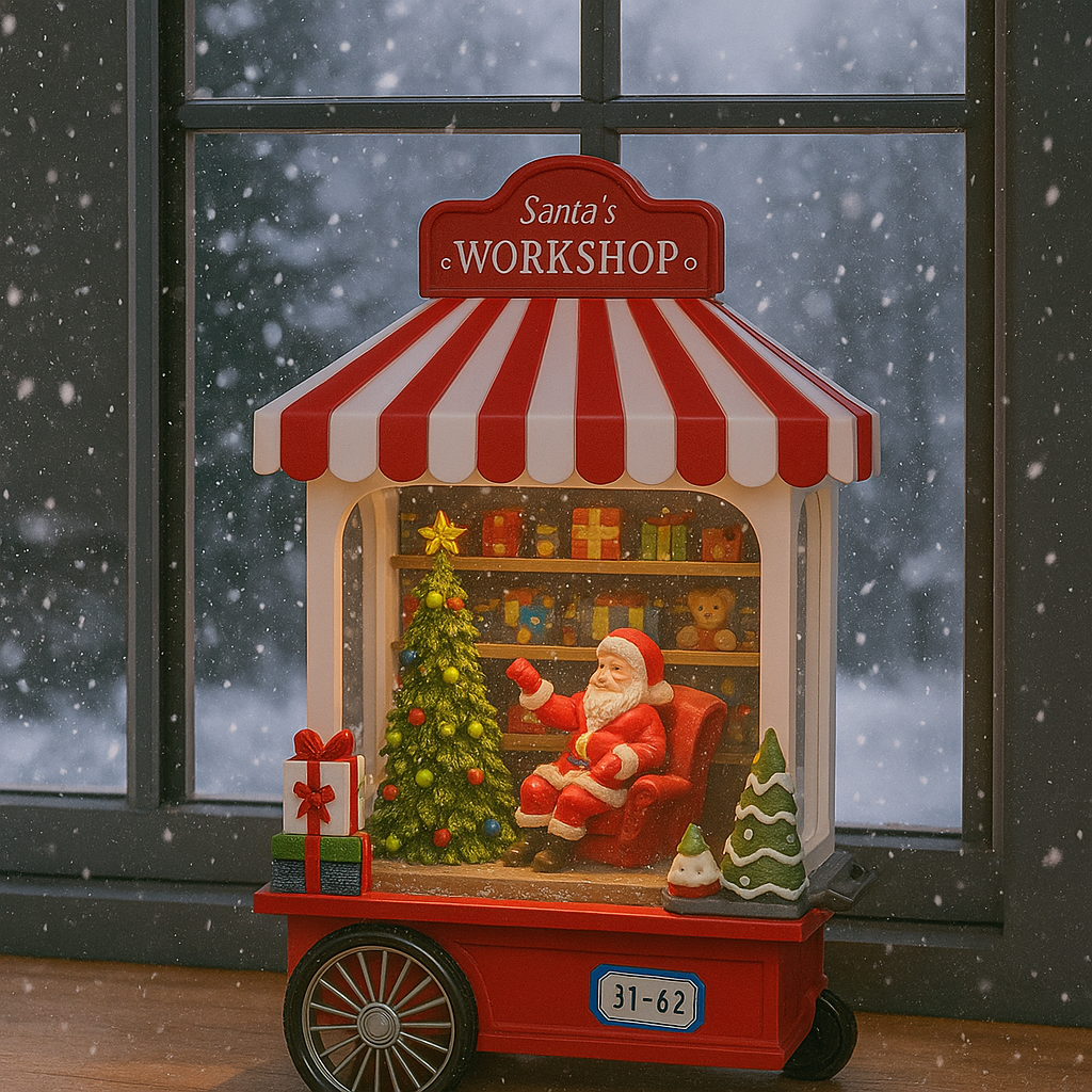 Glob de zapada muzical cu Mos Craciun in magazinul de dulciuri – cu lumini, efect de ninsoare si 8 melodii de Craciun