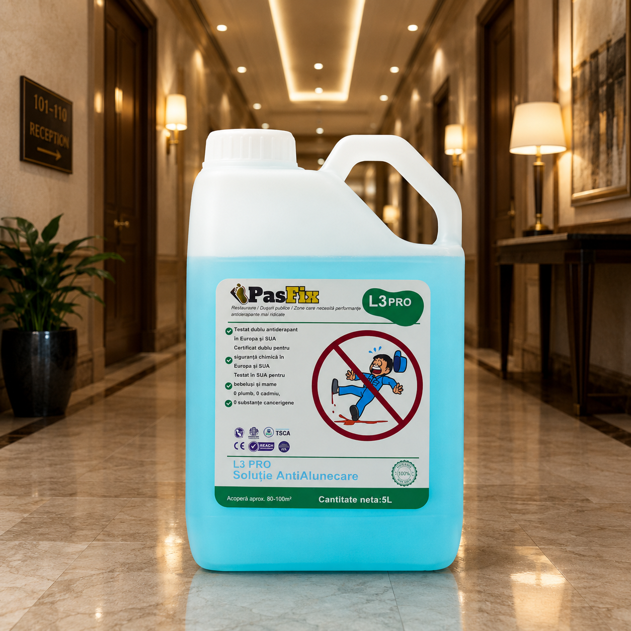 Soluție Antialunecare PasFix L3 PRO 5L – Siguranță profesională pentru restaurante, dușuri publice și zone cu trafic intens - imagine principala
