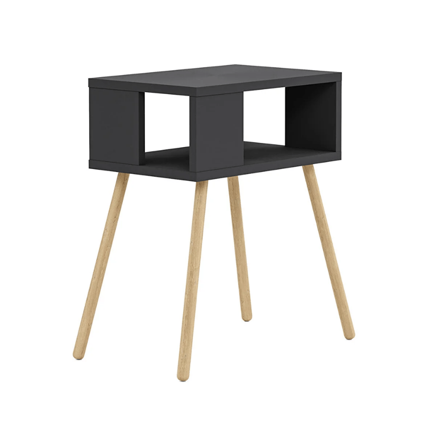 Noptiera cu picioare din lemn si raft deschis, 44 x 29 x 18 cm, stil scandinav modern