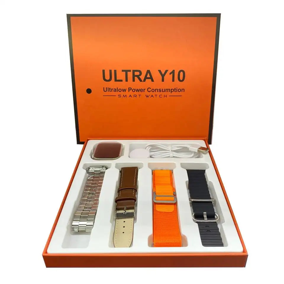 Ceas Smartwatch Ultra Y10, ecran 2.0", 4 curele, incarcare wireless