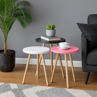 Set 3 masute decorative rotunde, cu picioare din lemn, stil scandinav, 3 inaltimi 41 / 45 / 49 cm - imagine 3