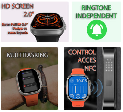 Ceas Smartwatch KD99 Ultra Watch, 2.0" IPS Full Touch, incarcare magnetica, apel Bluetooth, bratara, monitor de sanatate, unisex