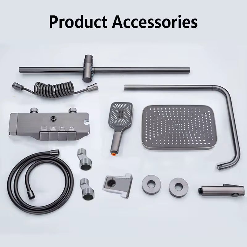 Set Coloana Dus Premium, Alama Cupru, 4 Functii, Butoane Piano, Gri Grafit, Tip Ploaie