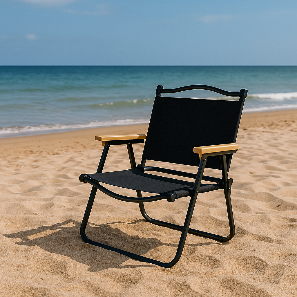 Scaun metalic plabil pentru gradina, camping sau plaja, 54x59x76 cm, negru