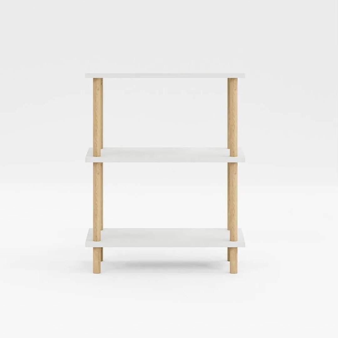 Etajera decorativa cu 3 rafturi si picioare din lemn – ideala ca biblioteca sau masuta laterala