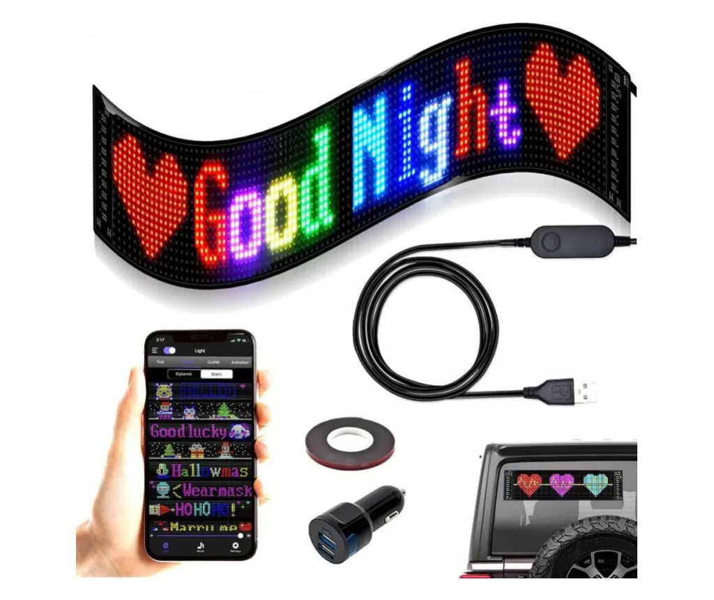 Panou LED auto afisaj cu led flexibil RGB programabil prin bluetooth 16x64 cm