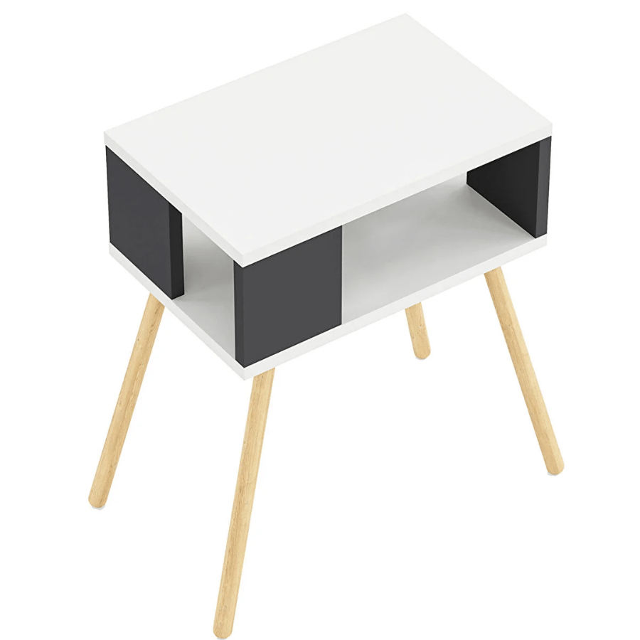 Noptiera cu picioare din lemn si raft deschis, 44 x 29 x 18 cm, stil scandinav modern