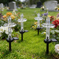 Set 4 Cruci Solare Decorative LED Alb Cald pentru Gradina si Cimitir Iluminare Automata