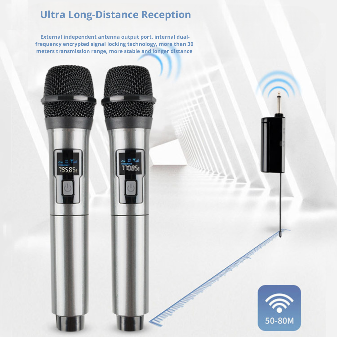 Set microfoane wireless 2x cu receptor si baterii reincarcabile – raza 80 m, jack 3.5/6.5 mm