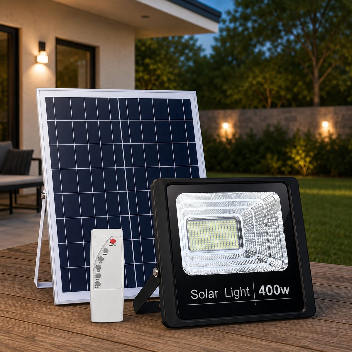 Set 3 Proiectoare Solare LED cu Panou Solar si Telecomanda, IP67, Lumina Rece