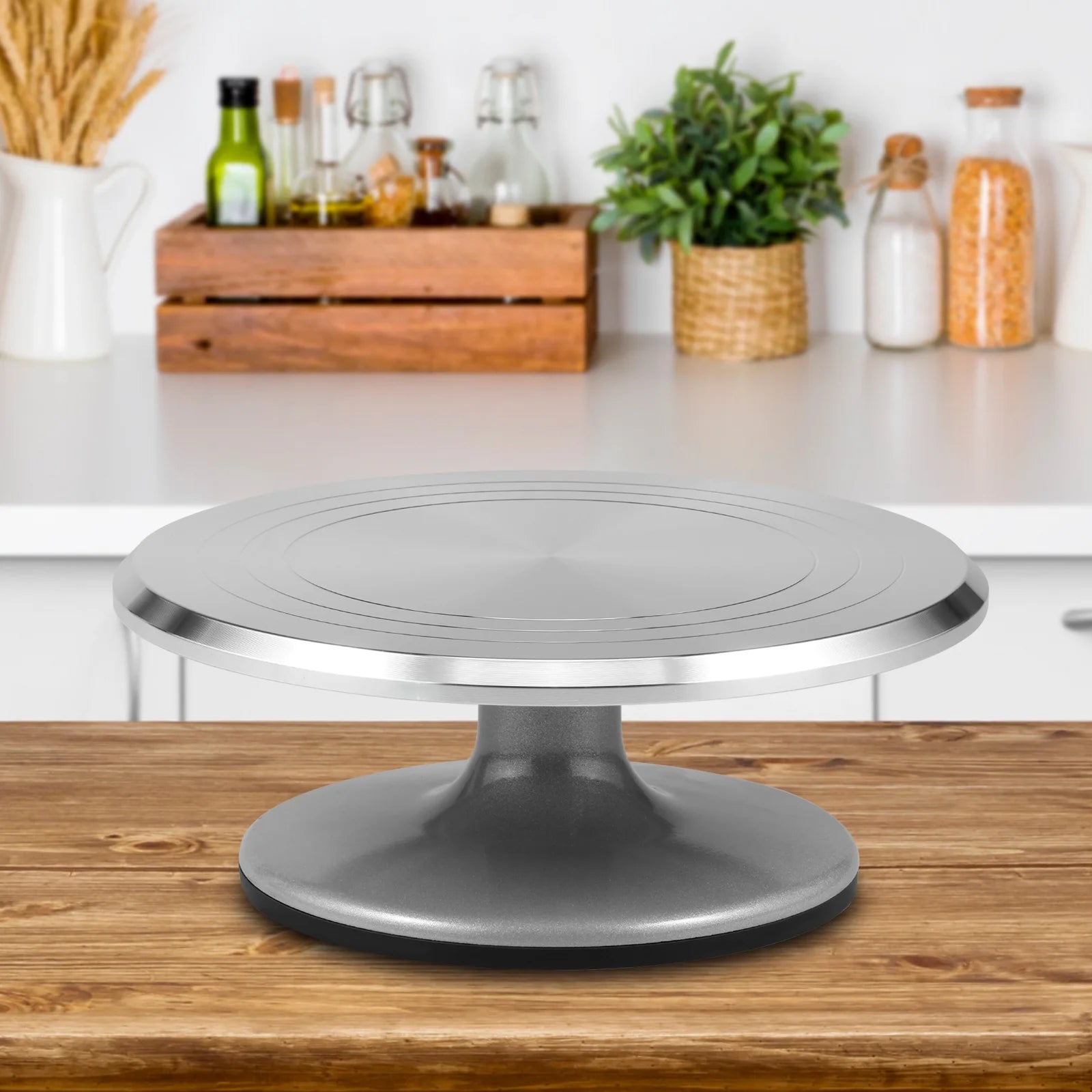 Platou cu picior rotativ pentru decorat tort, aluminiu, diametru 30 cm si picior antiaderent