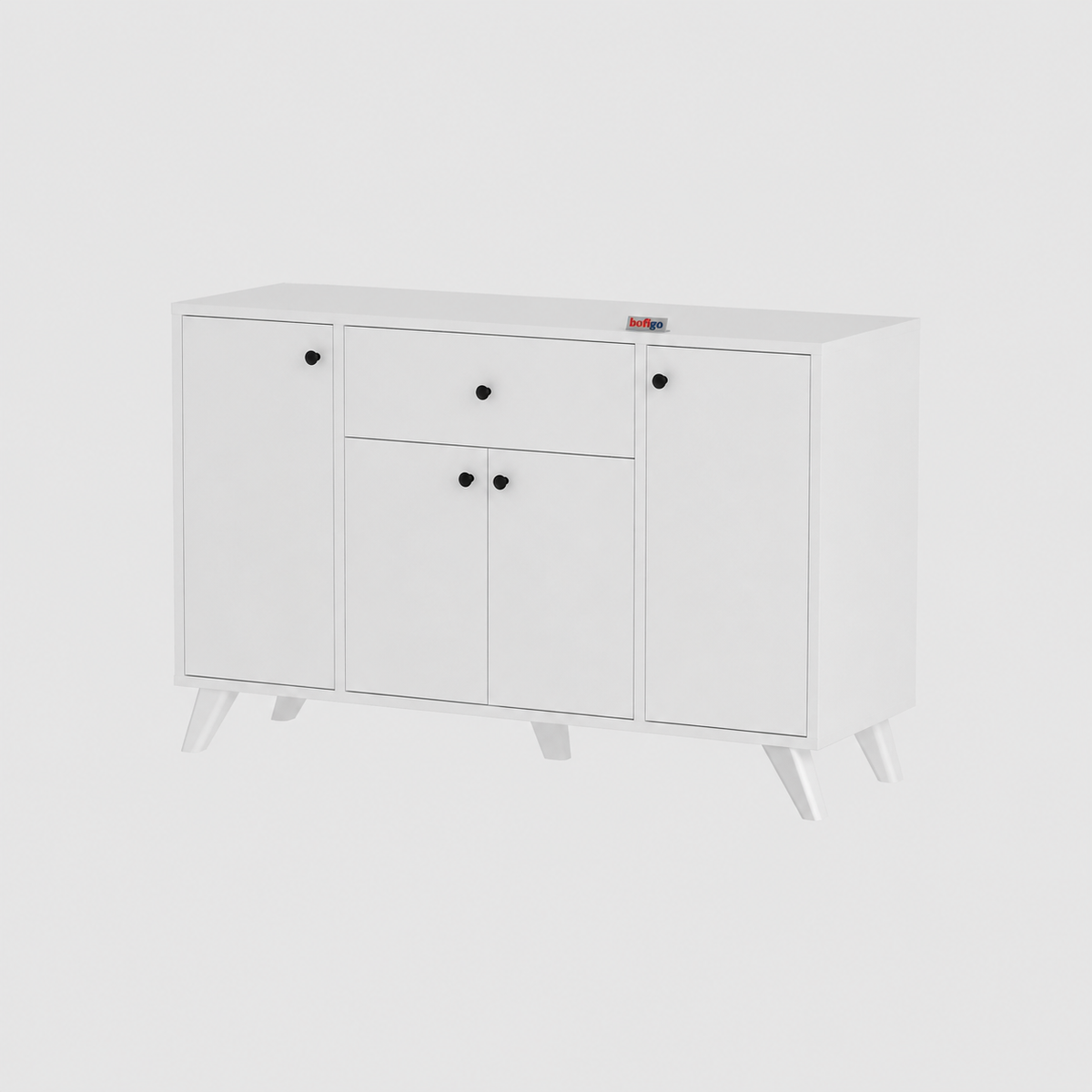 RESIGILAT - Dulap multifunctional 120x43,4x89 cm, cu 4 usi si sertare, pentru bucatarie, camara sau colt de cafea, alb