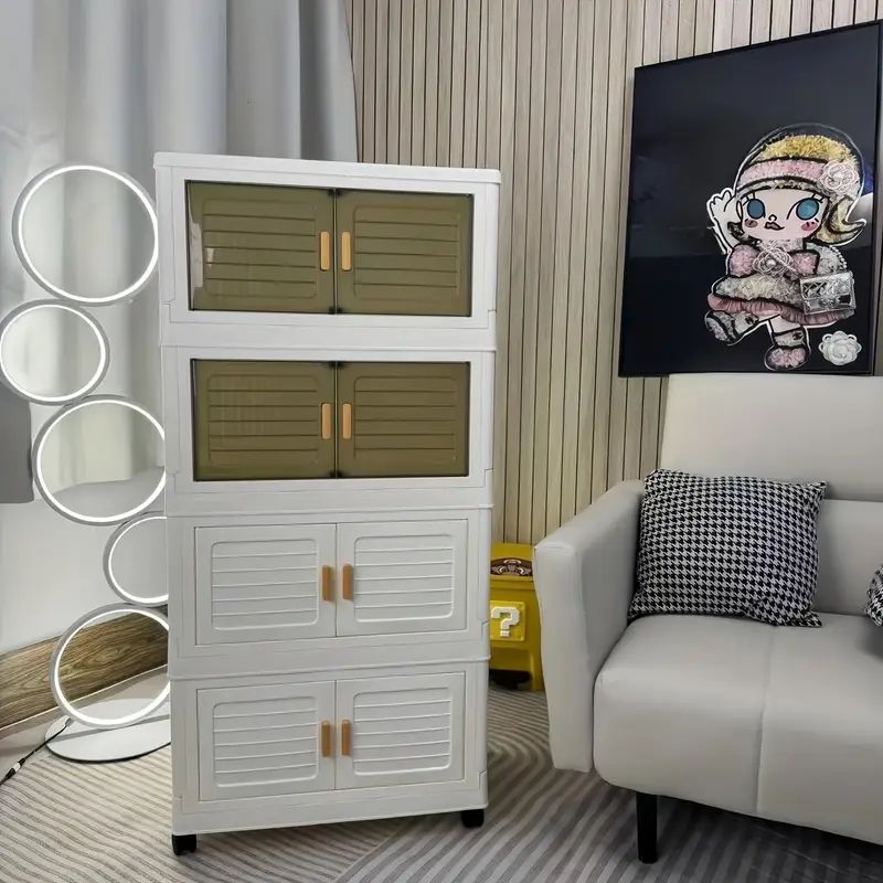 Dulap Modular cu 4 Nivele, Usi Magnetice si Roti – 53,5x25x100 cm