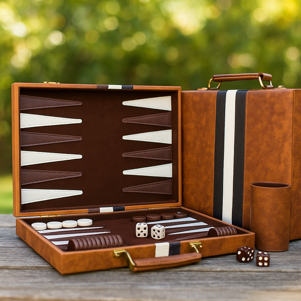 Set de Table Backgammon din piele, design clasic, 40 cm
