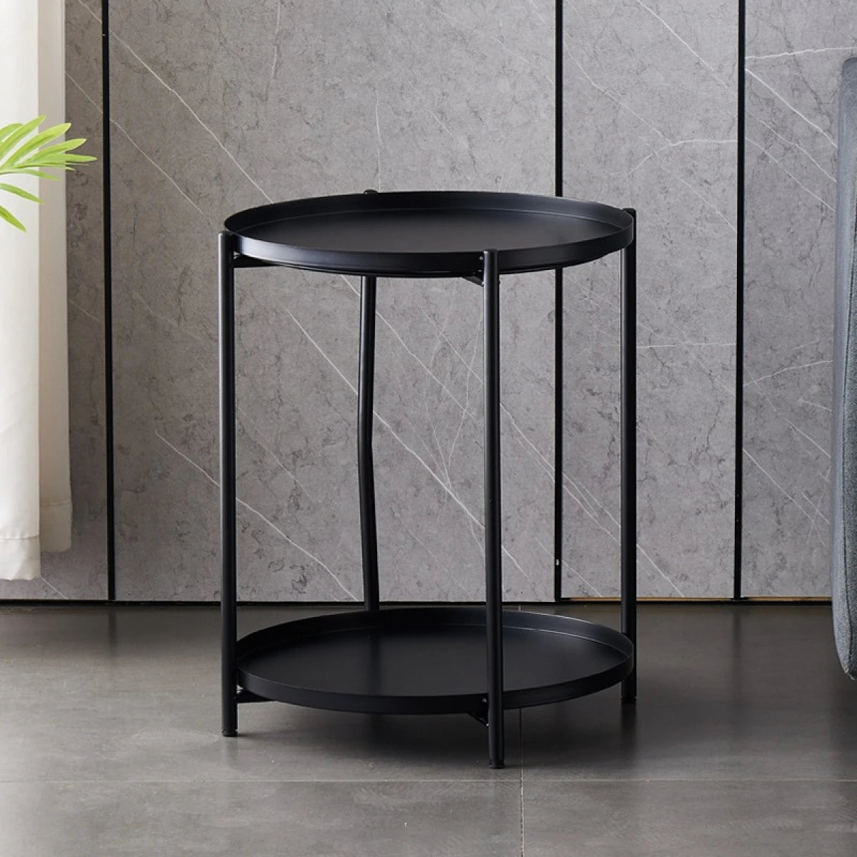 Masuta rotunda pentru cafea din metal, 2 nivele, 42 x 52 cm, negru