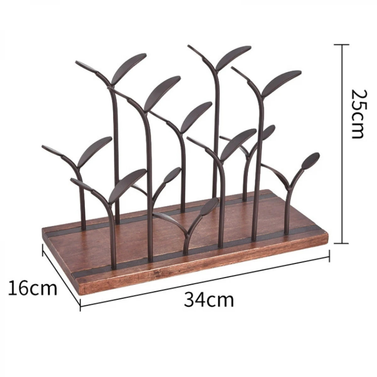 Suport pentru 6 sticle de vin, design modern, lemn natural si otel, 32.5 x 16 x 30 cm