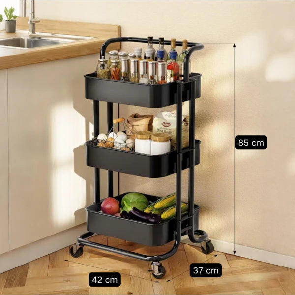 Raft portabil cu 3 nivele – cu cosuri metalice si roti rotative 360°