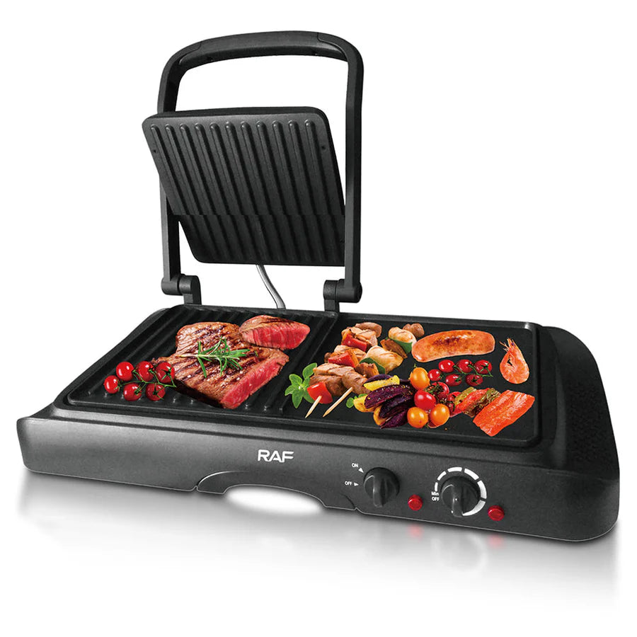 Grill și plită electrică 2 în 1 RAF  R.2695 – Putere 1600W, suprafata antiaderenta, temperatura reglabila, culoare negru