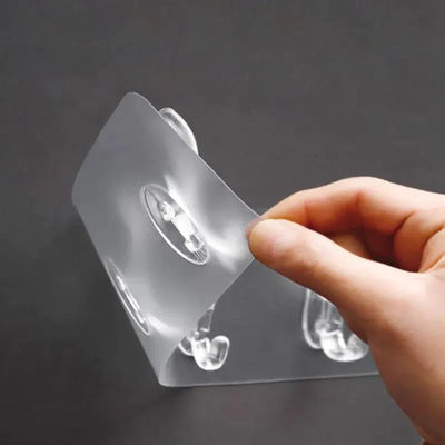 Set suport 6 carlige transparente multifunctionale tip cuier cu adeziv acrilic