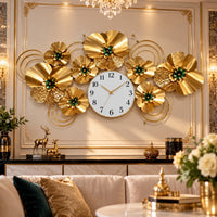 Ceas de Perete Decorativ Floral Luxury, Auriu cu Accente Verzi – 90 × 50 cm - detaliu produs