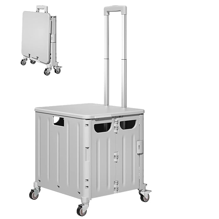 Carucior de cumparaturi pliabil 30L cu maner telescopic și roti, 39x35x48cm, Alb