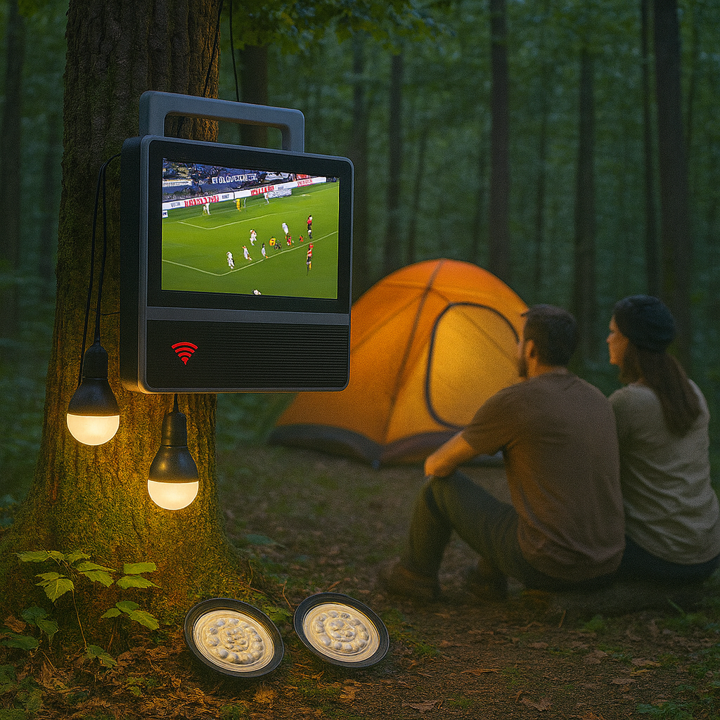 Televizor Solar 10 inch GD8088 cu 2 Proiectoare LED si 2 Becuri LED de 5W si Power Bank USB