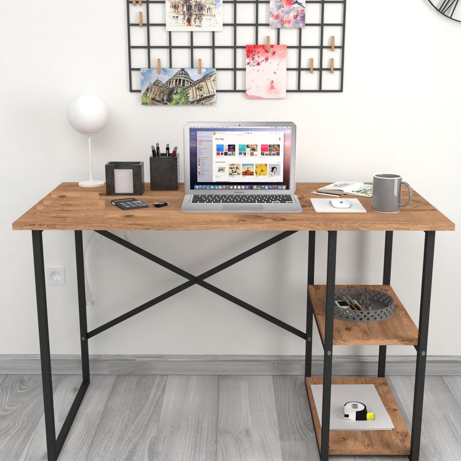 Birou modern cu rafturi laterale – PAL 18 mm, stil elegant, 120x60x75 cm