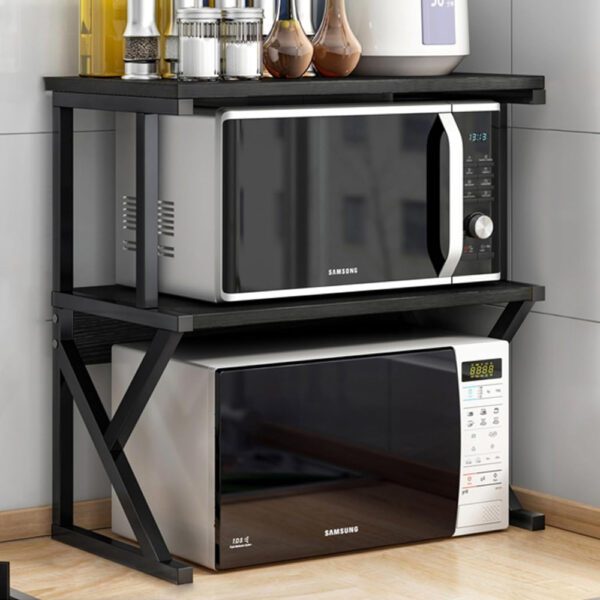 Raft Universal Bucatarie 2 Nivele Lemn si Metal – Suport pentru Cuptorul cu Microunde 68.5x54x37cm