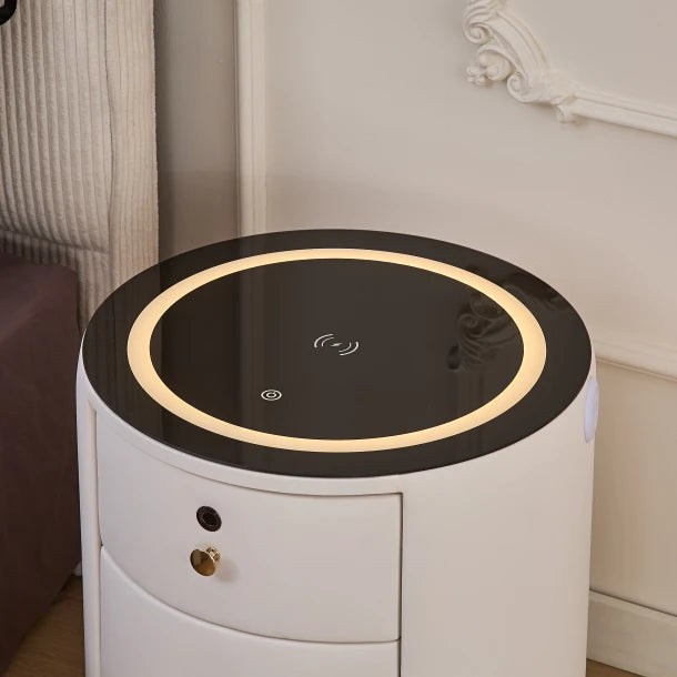 Noptiera Inteligenta Amprentă Wireless Charging LED 3 Culori USB Type-C Sticla Securizata 3 Sertare - detaliu produs