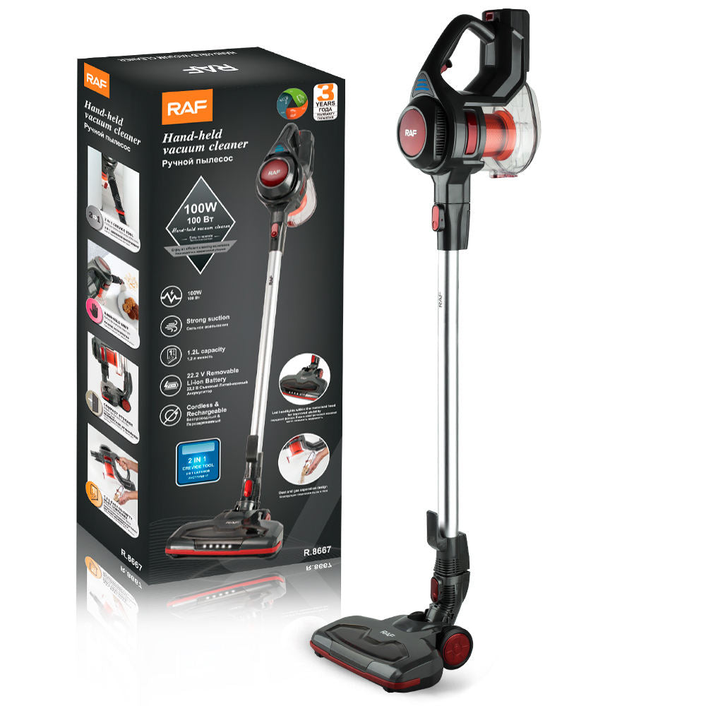 Aspirator Vertical RAF R8667, fara fir, cu acumulator, 100W, filtru Hepa, 2 accesorii, iluminare led