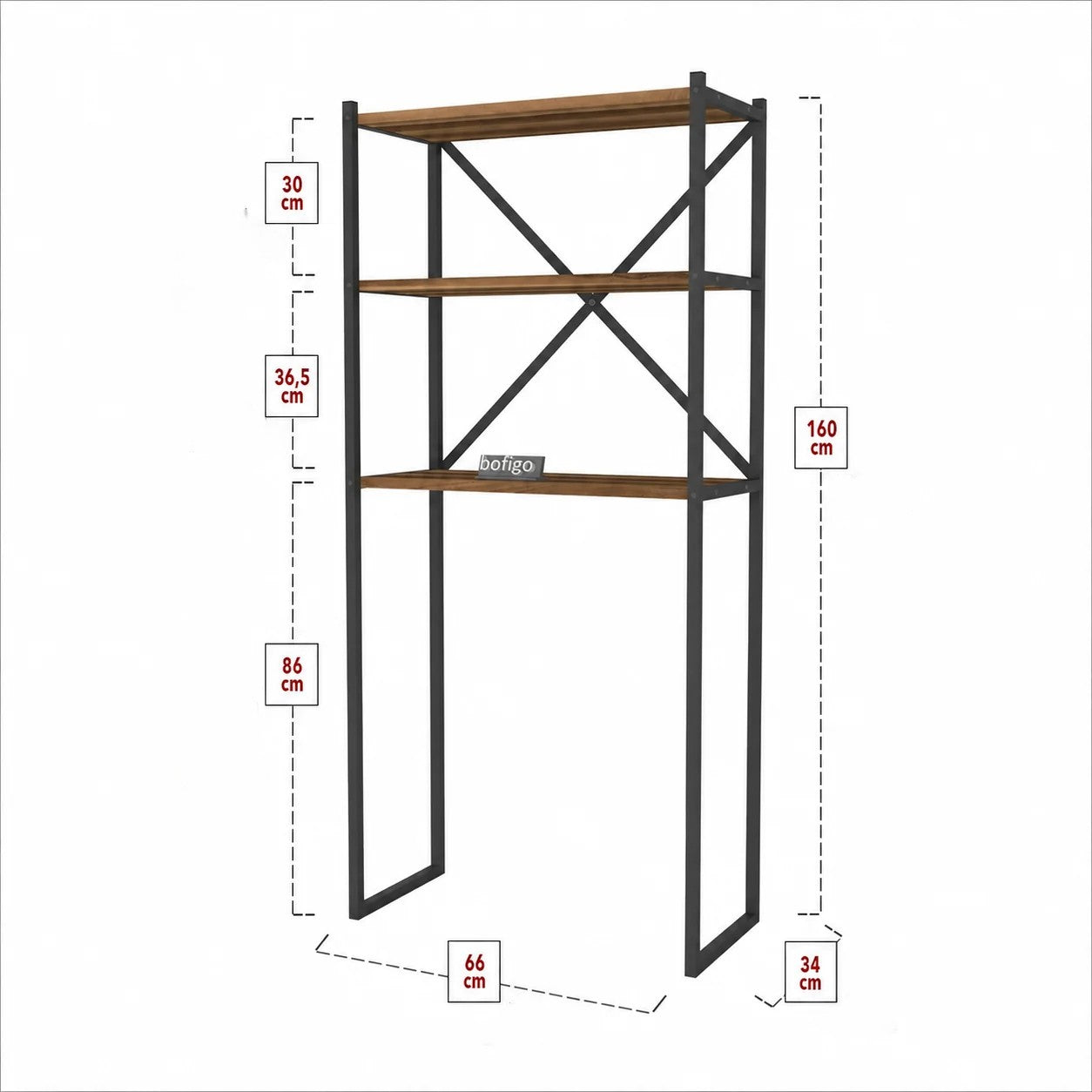 Raft metalic pentru baie, organizator peste masina de spalat, 3 rafturi, 66 x 34 x 160 cm