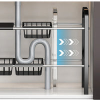Raft metalic pentru depozitare sub chiuveta, extensibil 55-85 cm, 4 cosuri, 85 (L) x 25 (l) x (H) cm, negru - imagine 7