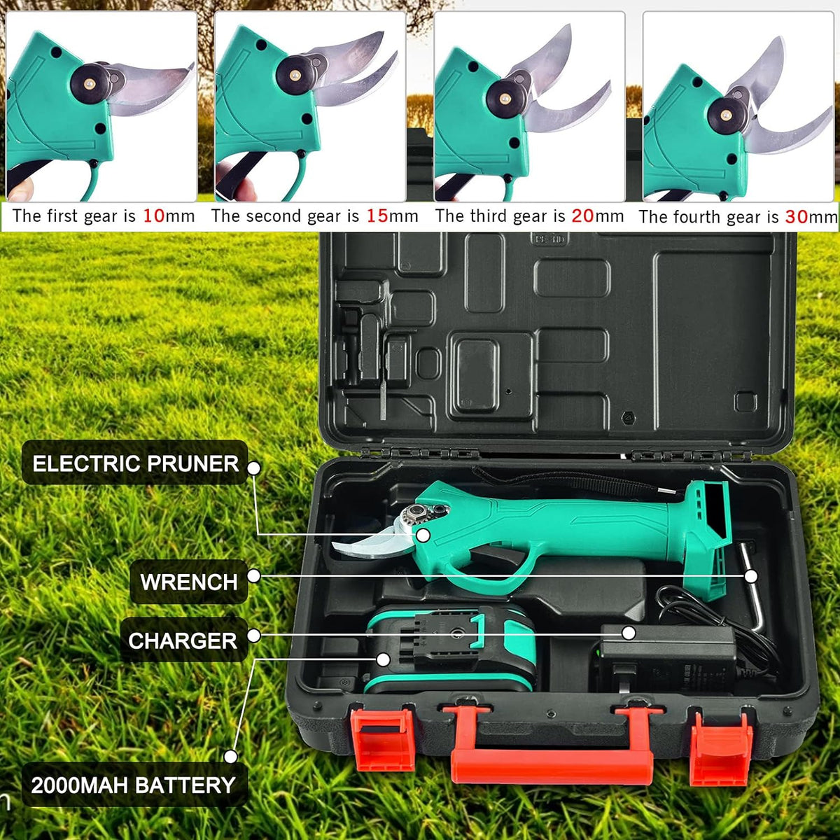 Foarfeca electrica pentru vita de vie si crengi, 2 acumulatori 21V-48V, 2Ah