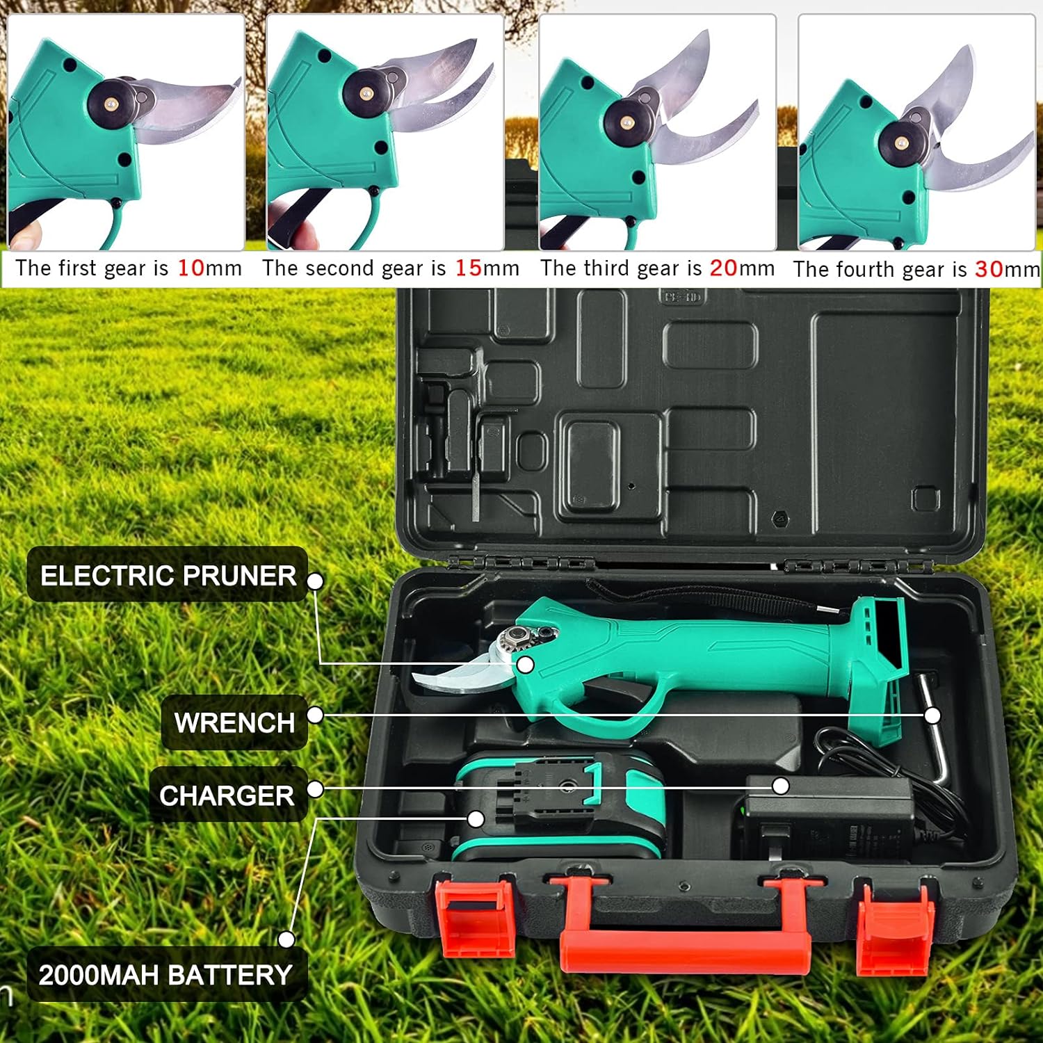 Foarfeca electrica pentru vita de vie si crengi, 2 acumulatori 21V-48V, 2Ah