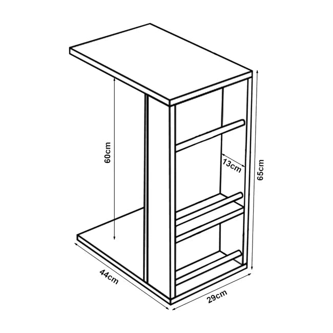 Masuta laterala cu 2 rafturi, 44 x 30 x 57 cm, design compact, stil modern scandinav