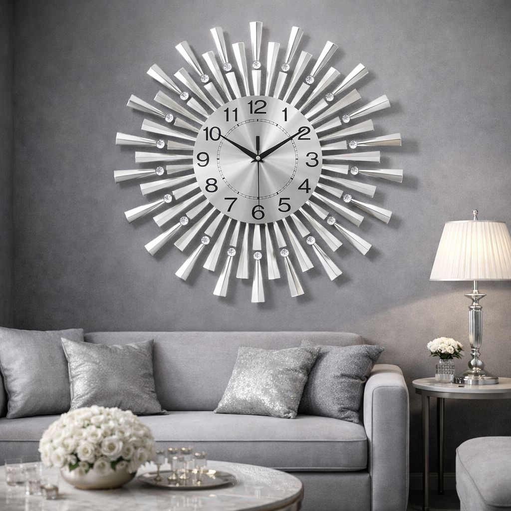 Ceas de perete modern, mare, pentru living, 60 cm, silentios, metalic, negru, cu mecanism quartz