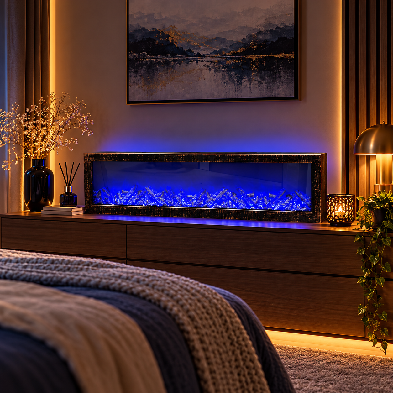 Semineu Decorativ cu Telecomanda Rubea Design Modern Flacari LED Realiste - detaliu produs