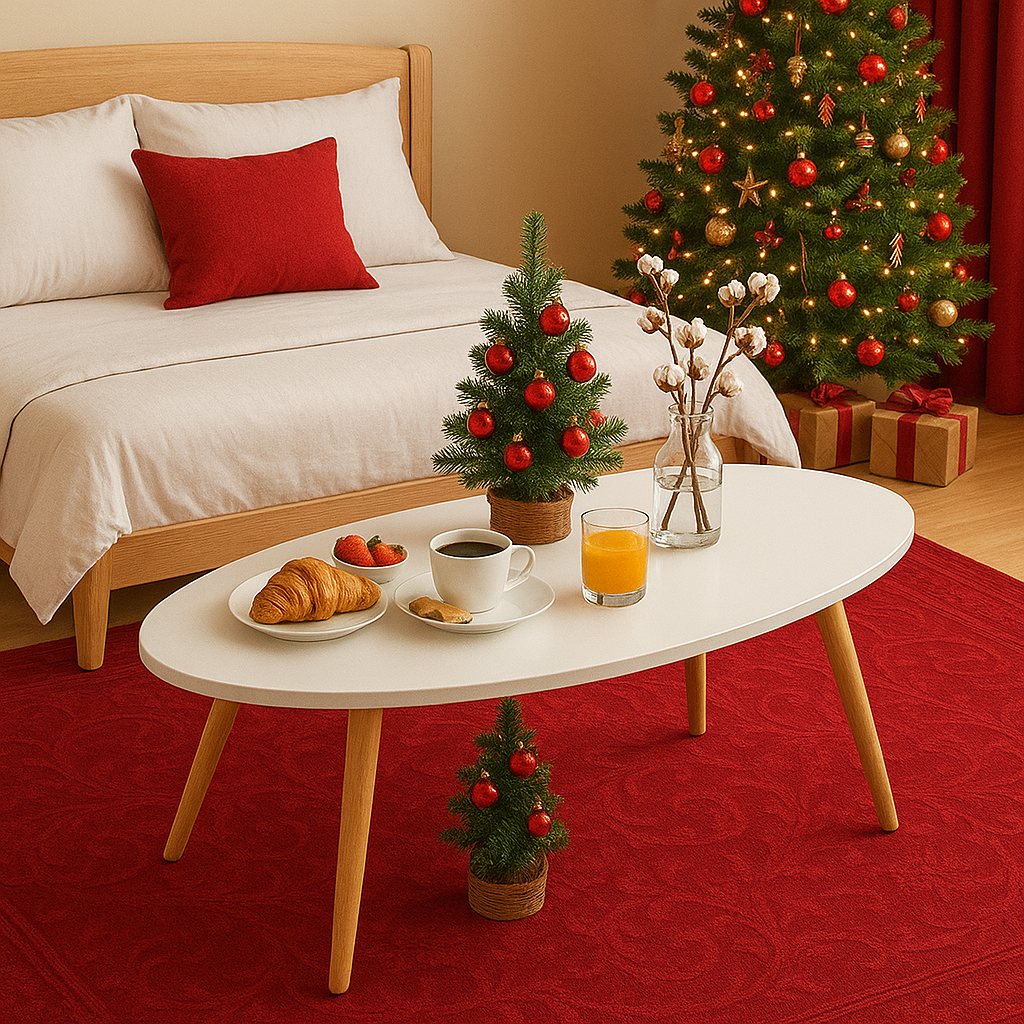 Masuta de Cafea Ovala 80x40x40 cm, Design Modern Alb cu Picioare din Lemn