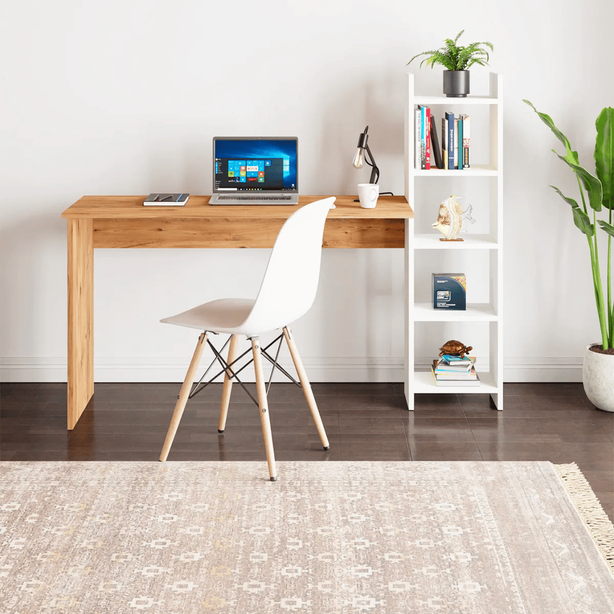 Masa birou cu biblioteca laterala si 5 rafturi, 120 cm