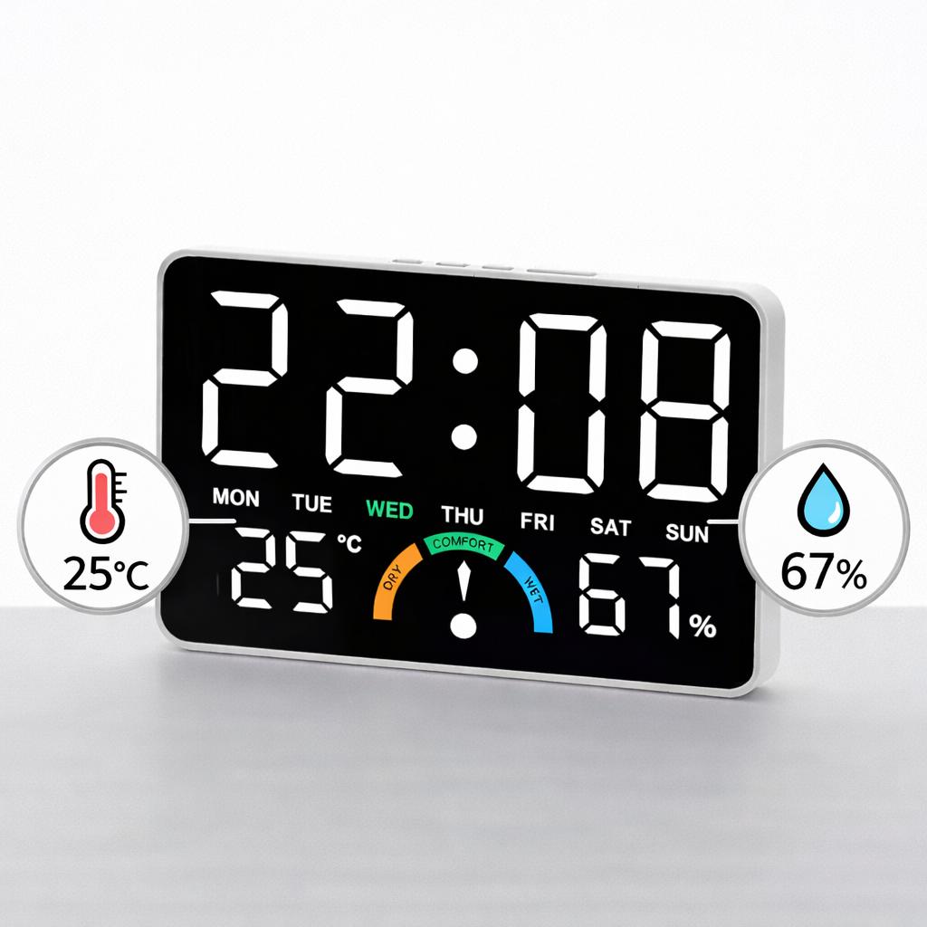 Ceas digital LED cu termometru si higrometru Afisaj mare iluminat