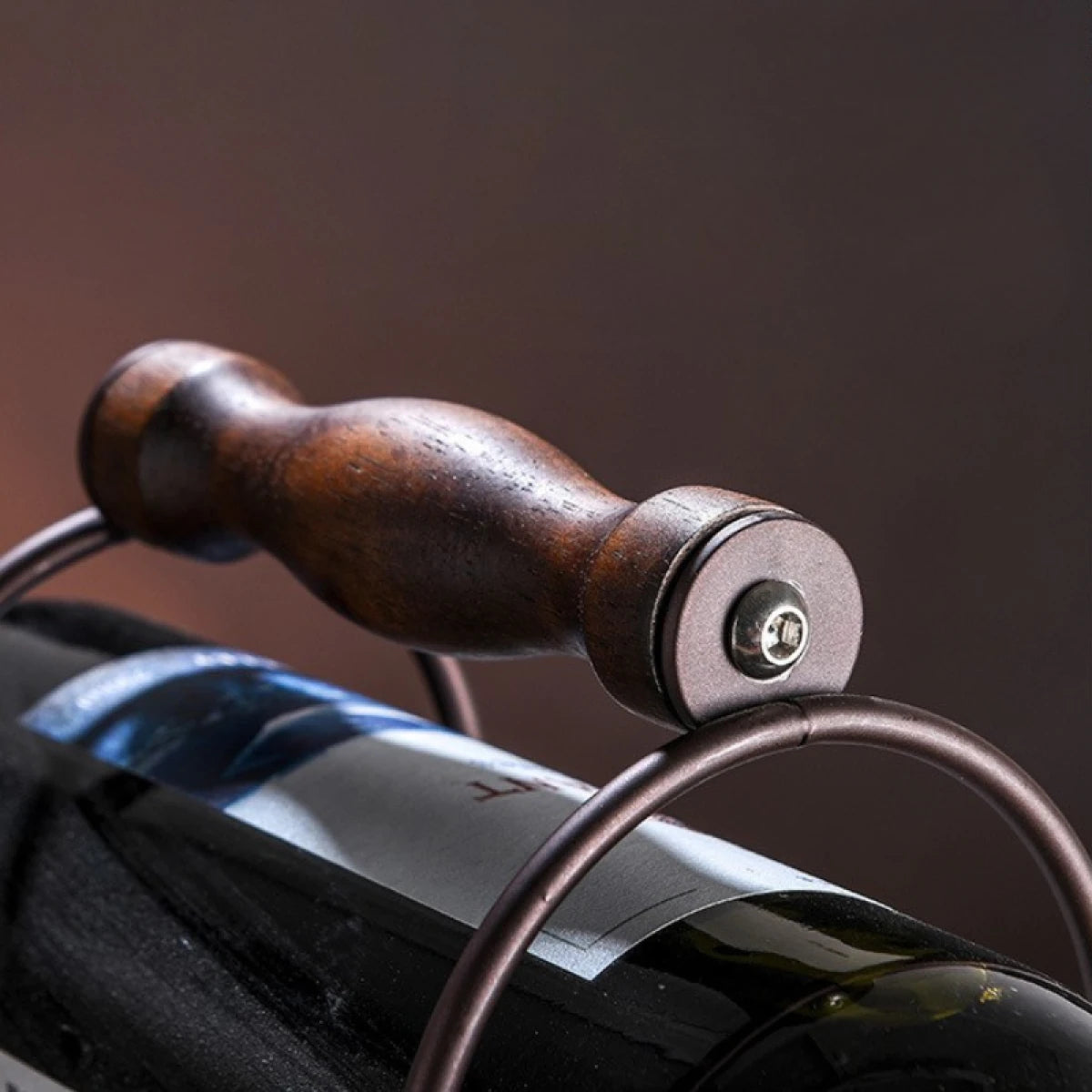 Suport pentru 6 sticle de vin, design modern, lemn natural si otel, 32.5 x 16 x 30 cm