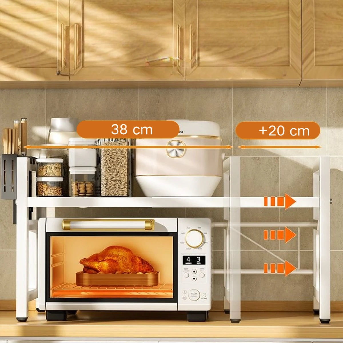 Raft metalic cuptor cu microunde, negru, etajera ajustabila, organizator bucatarie, 40-60 x 36.5 x 45 cm