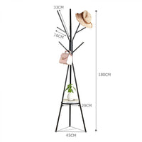 Cuier haine cu suport din lemn pentru accesorii, 9 carlige, otel carbon, 180 x 45 cm, negru - imagine 8