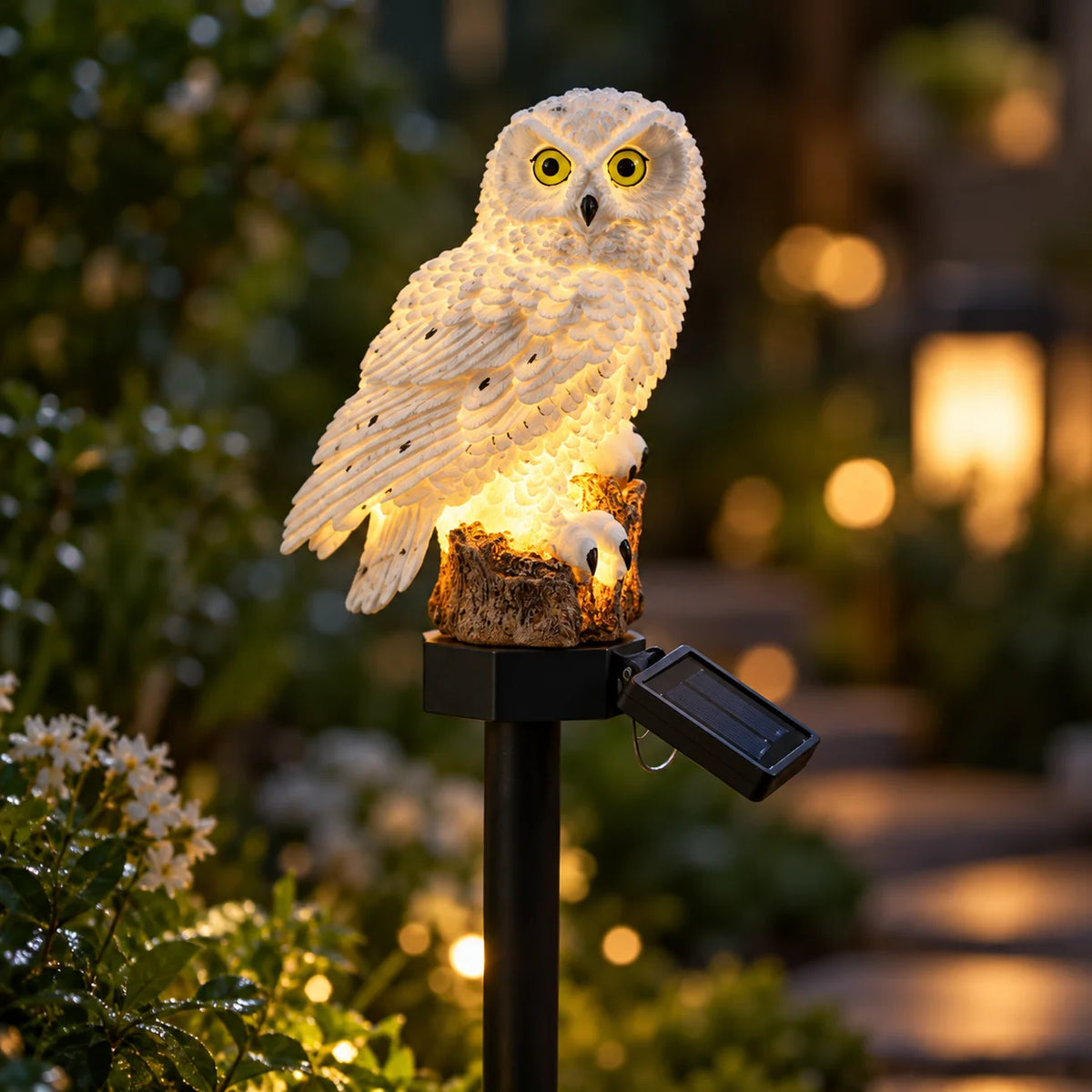 Set 2 Lampi Solare Bufnita Alba pentru Gradina, Lumina Calda, Tarusuri 45 cm - imagine principala