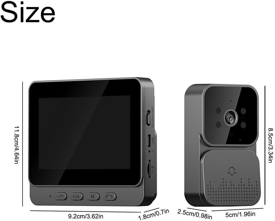 Sonerie video inteligenta Wireless, Ecran IPS 4.3 inch, Night Vision, Senzor IR, Interfon Video HD, 8MP, comunicare bidirectionala, unghi de vizualizare 170°, baterii incorporate, Negru