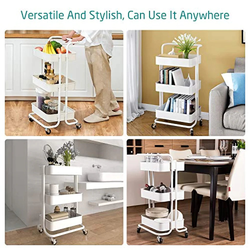 Raft portabil cu 3 nivele – cu cosuri metalice si roti rotative 360°