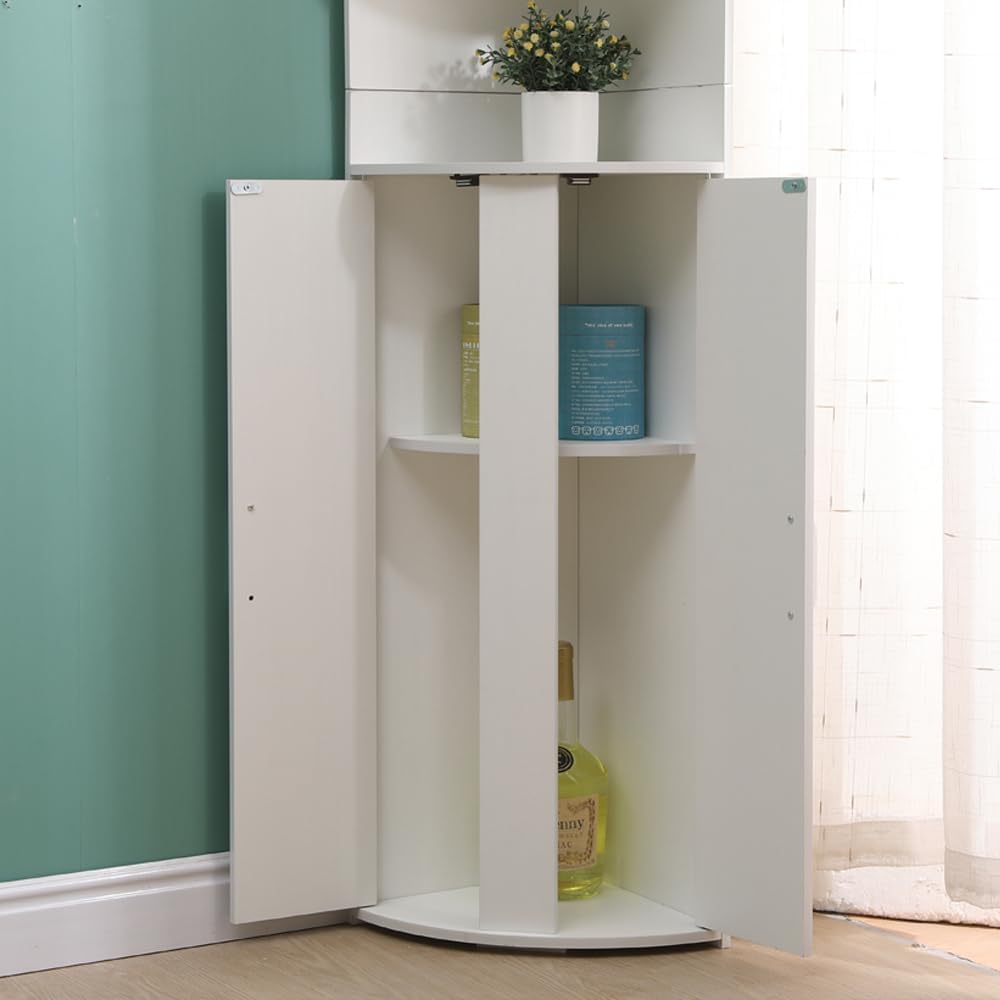 Biblioteca pentru colt cu 4 polite si dulap 2 usi, 180x50x50cm, alb